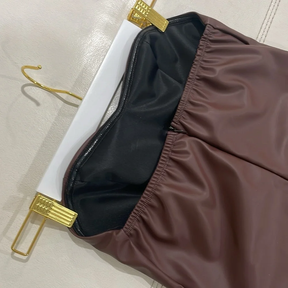 NWT Brown pu leather mini fitted dress ruched side high waisted bone corset XS/S - Picture 10 of 12